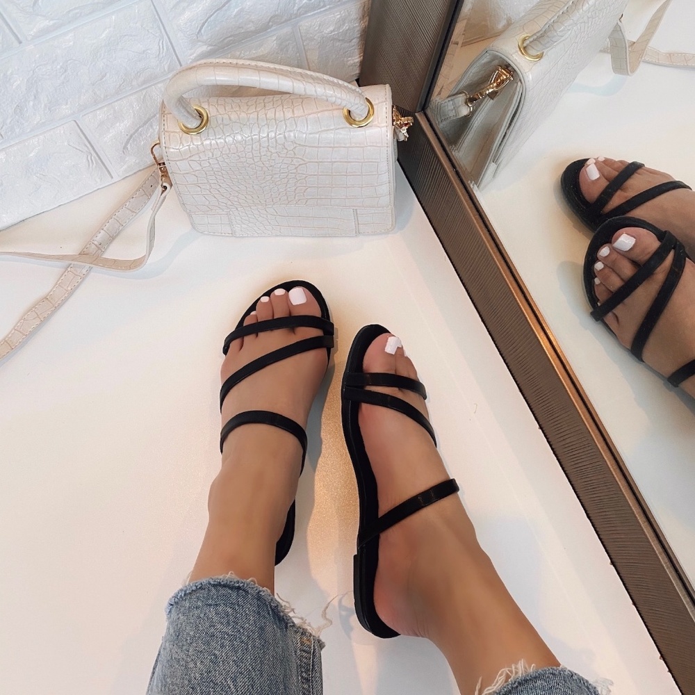Black Strappy Slide Sandal - Picture 2 of 3